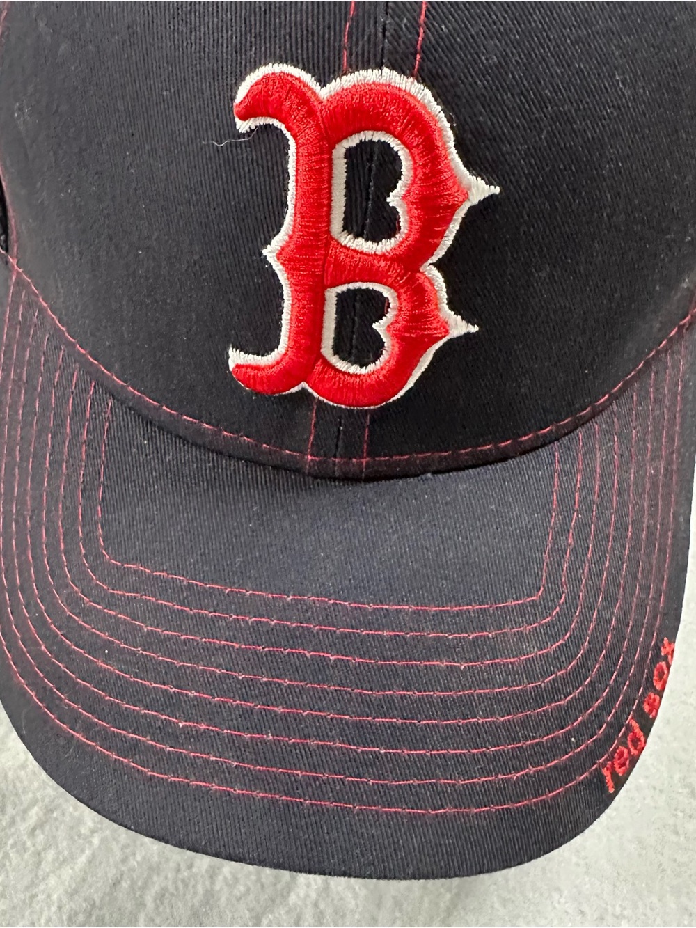 New Era Boston Red Sox MLB Baseball Hat Cap Black Red Contrast Stitch Mesh Back